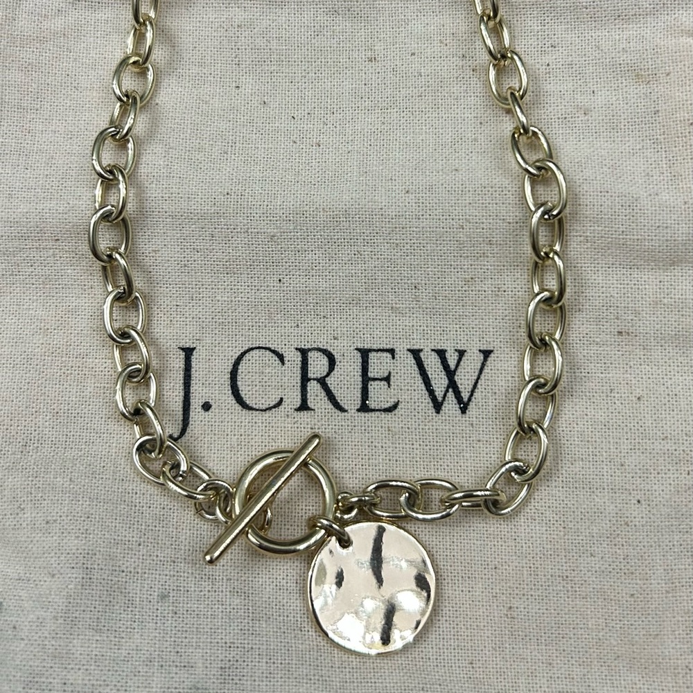 J Crew Factory gold toggle necklace hammered disc